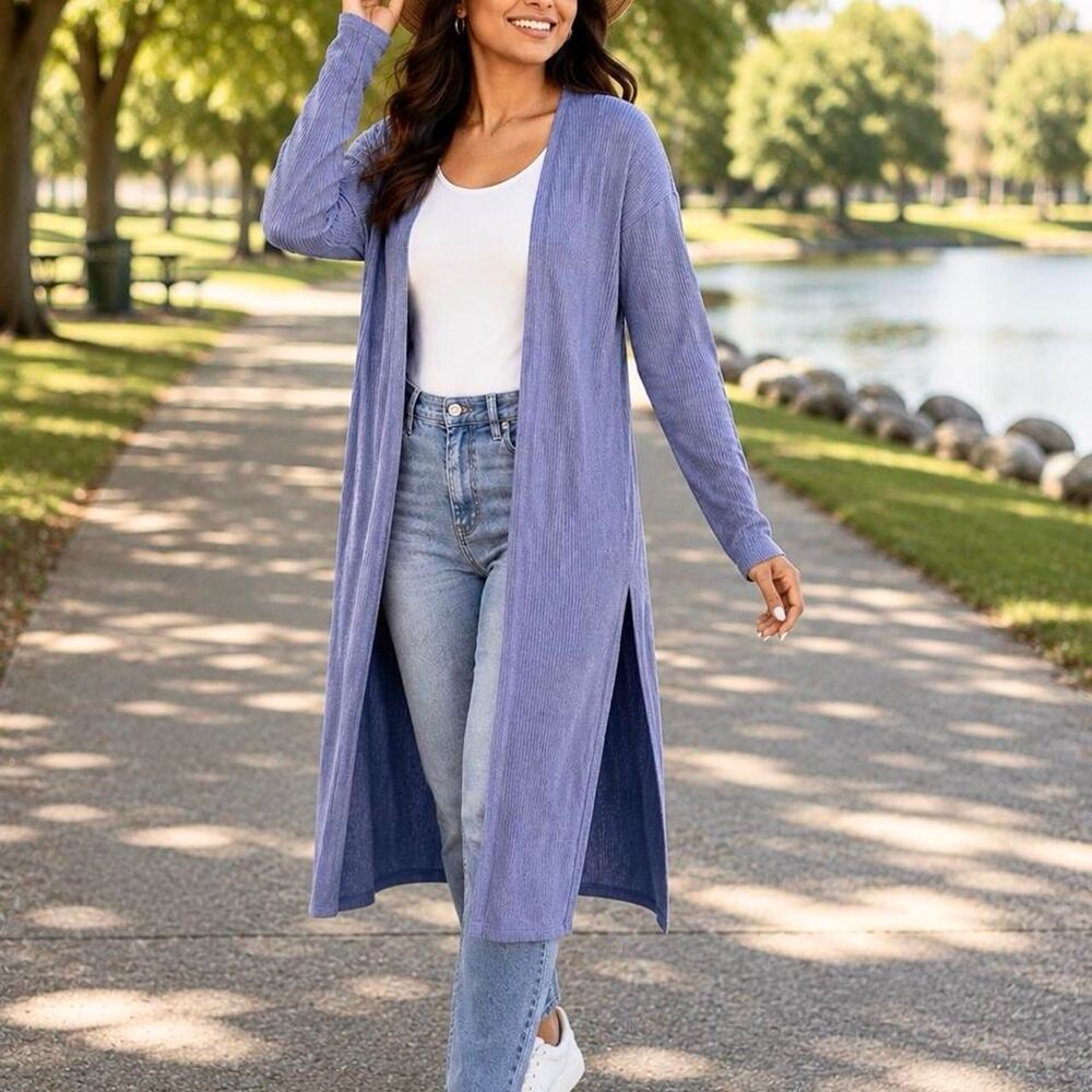 Lightweight Ribbed Blue Periwinkle Duster Long Cardigan - See You Monday